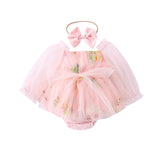 Baby Girl Jumpsuit Infant Long Sleeve Mesh Flower Embroidered Skirt Bottom-covering Rompers